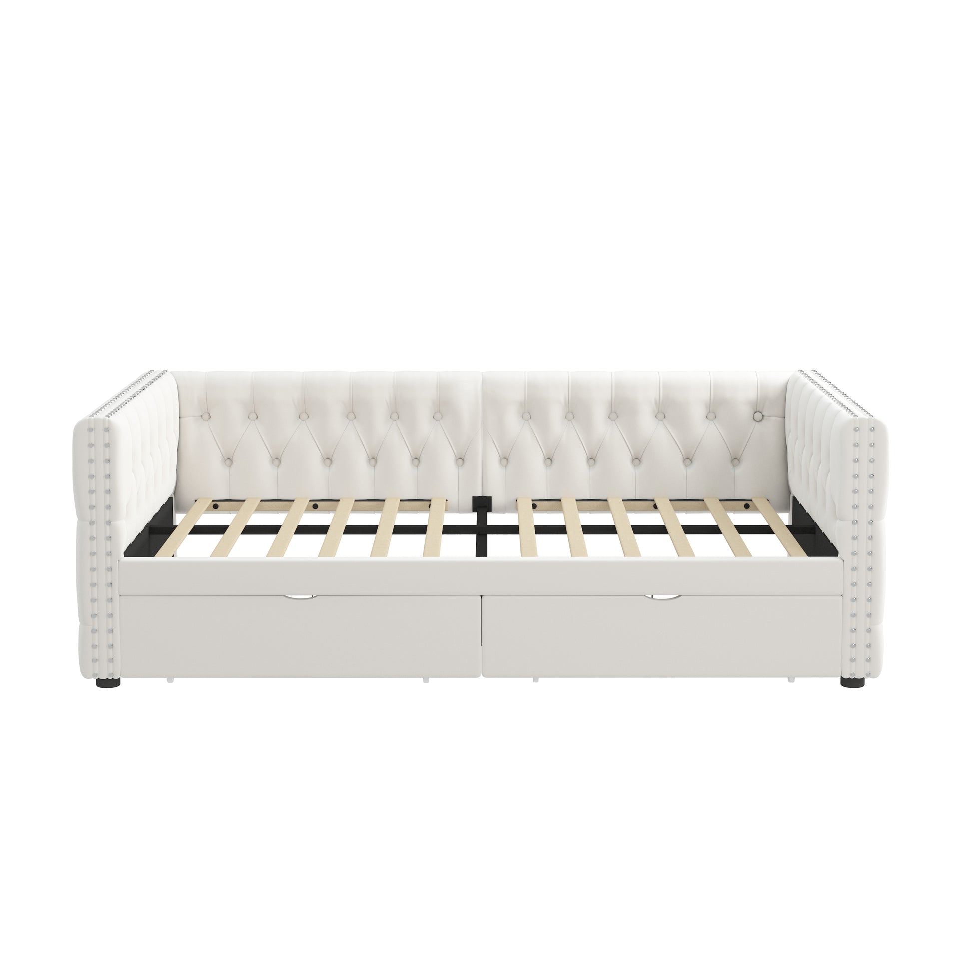 Twin Size Daybed With Drawers Upholstered Tufted Sofa Bed, With Button On Back And Copper Nail On Waved Shape Arms, Velvet 79.5"X41.5"X26.5" Beige Velvet