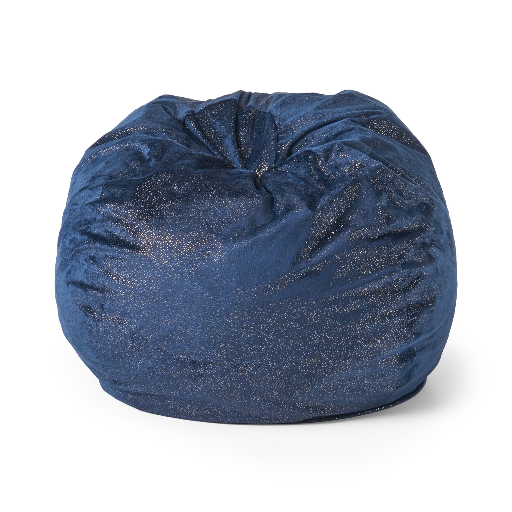 Sky 3 Foot Rounded Bean Bag, Blue With Sparkles Navy Silver Velvet