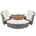 Patio 5 Piece Round Rattan Sectional Sofa Set All Weather Pe Wicker Sunbed Daybed With Round Liftable Table And Washable Cushions For Outdoor Backyard Poolside, Beige Yes Deep Seating Beige Water Resistant Frame Water Resistant Cushion Garden & Outdoor