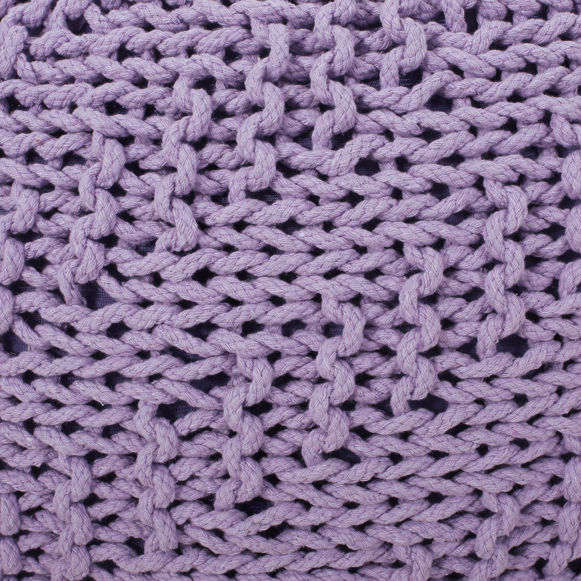 Bordeaux Knitted Cotton Round Pouf, Lavender Lavender Cotton