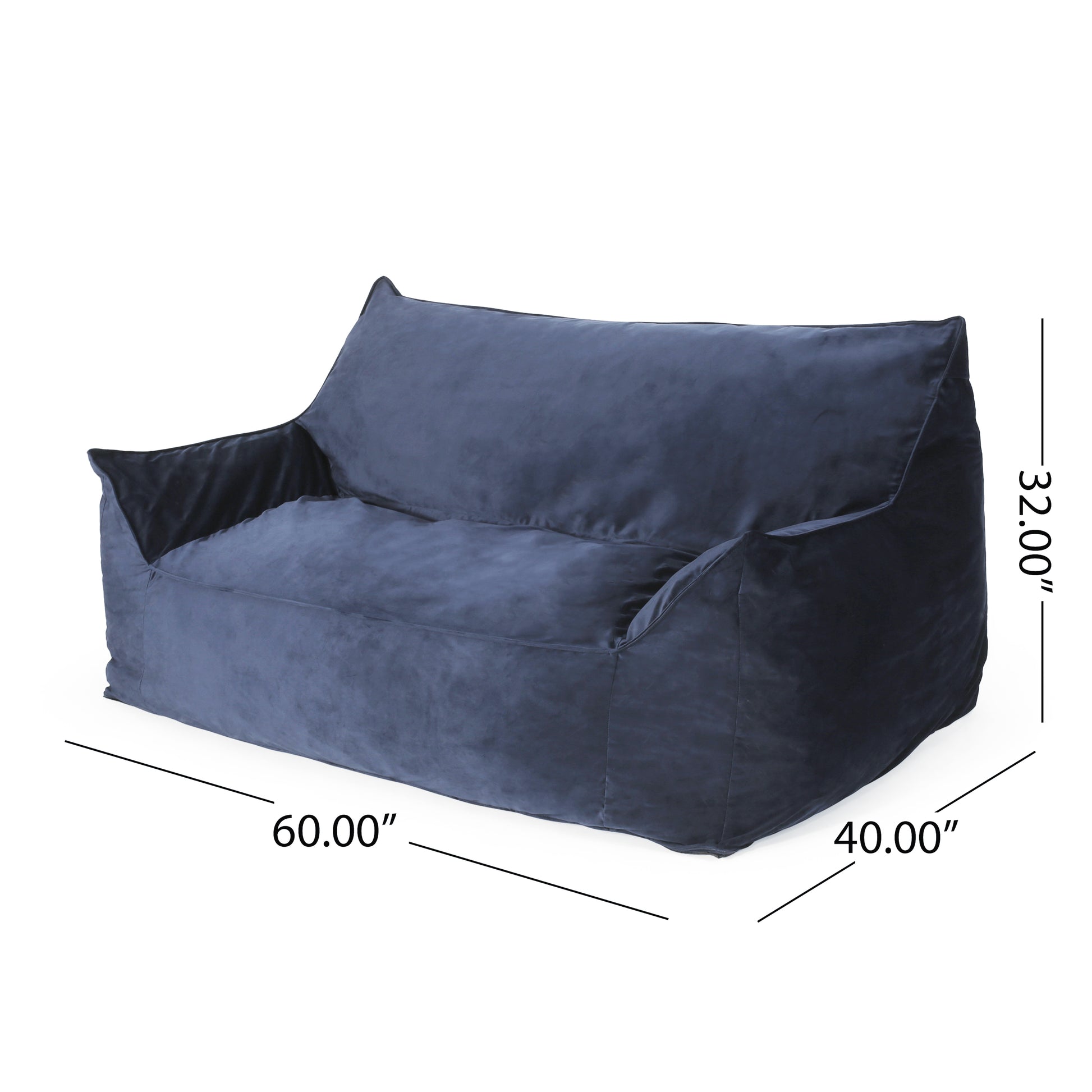 Fila Velveteen 2 Seater Oversized Bean Bag Chair With Armrests, Dark Blue Dark Blue Velvet