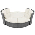 Patio 5 Piece Round Rattan Sectional Sofa Set All Weather Pe Wicker Sunbed Daybed With Round Liftable Table And Washable Cushions For Outdoor Backyard Poolside, Beige Yes Deep Seating Beige Water Resistant Frame Water Resistant Cushion Garden & Outdoor