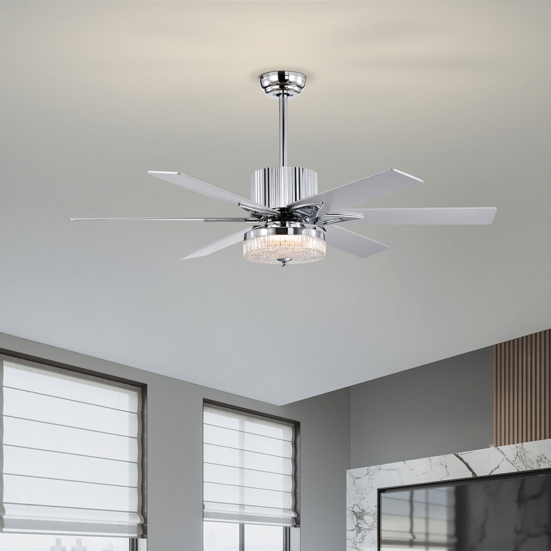 52'' Modern Ceiling Fans With Remote,Wood Ceiling Fan With Lights,Led Ceiling Fan Light With 6 Blade,3 Speed Ac Motor Indoor Ceiling Fan For Patio,Living Room,Bedroom Chrome Chrome American Design,American Traditional,Antique,Contemporary,Farmhouse