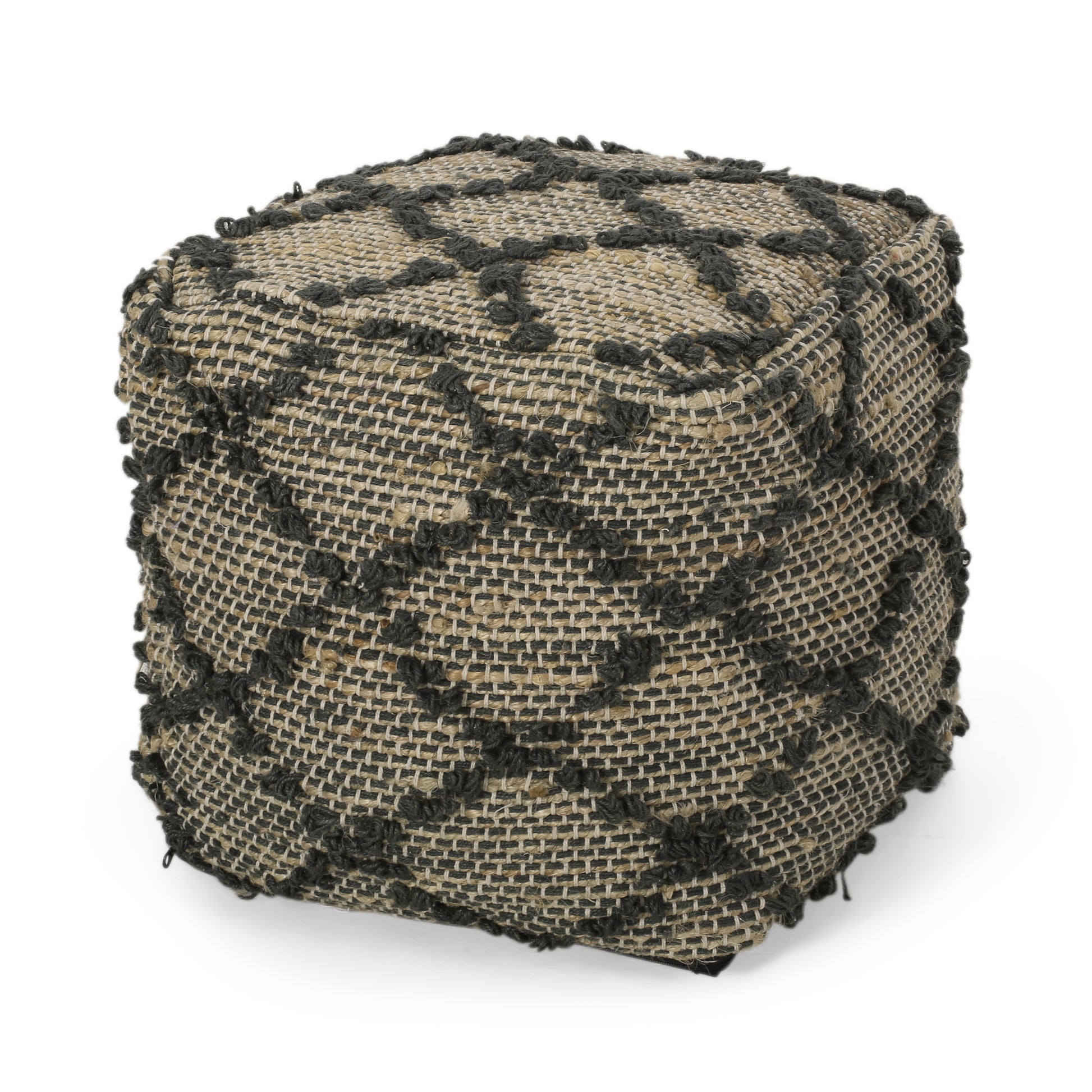 Poncho Square Pouf, Charcoal Charcoal Fabric