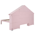 Wood Twin Size Platform Bed With House Shaped Storage Headboard And Built In Led, Pink Box Spring Not Required Twin Pink Bedroom Bed Frame Solid Wood Mdf