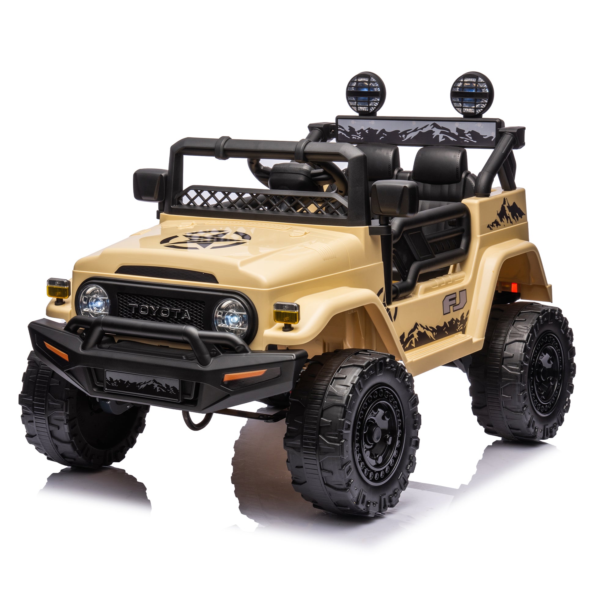 Licensed Toyota Fj Cruiser,12V Kids Ride On Car 2.4G W Parents Remote Control,Electric Car For Kids,Three Speed Adjustable,Power Display, Usb,Mp3 ,Bluetooth,Led Light,Three Point Safety Belt Beige Plastic