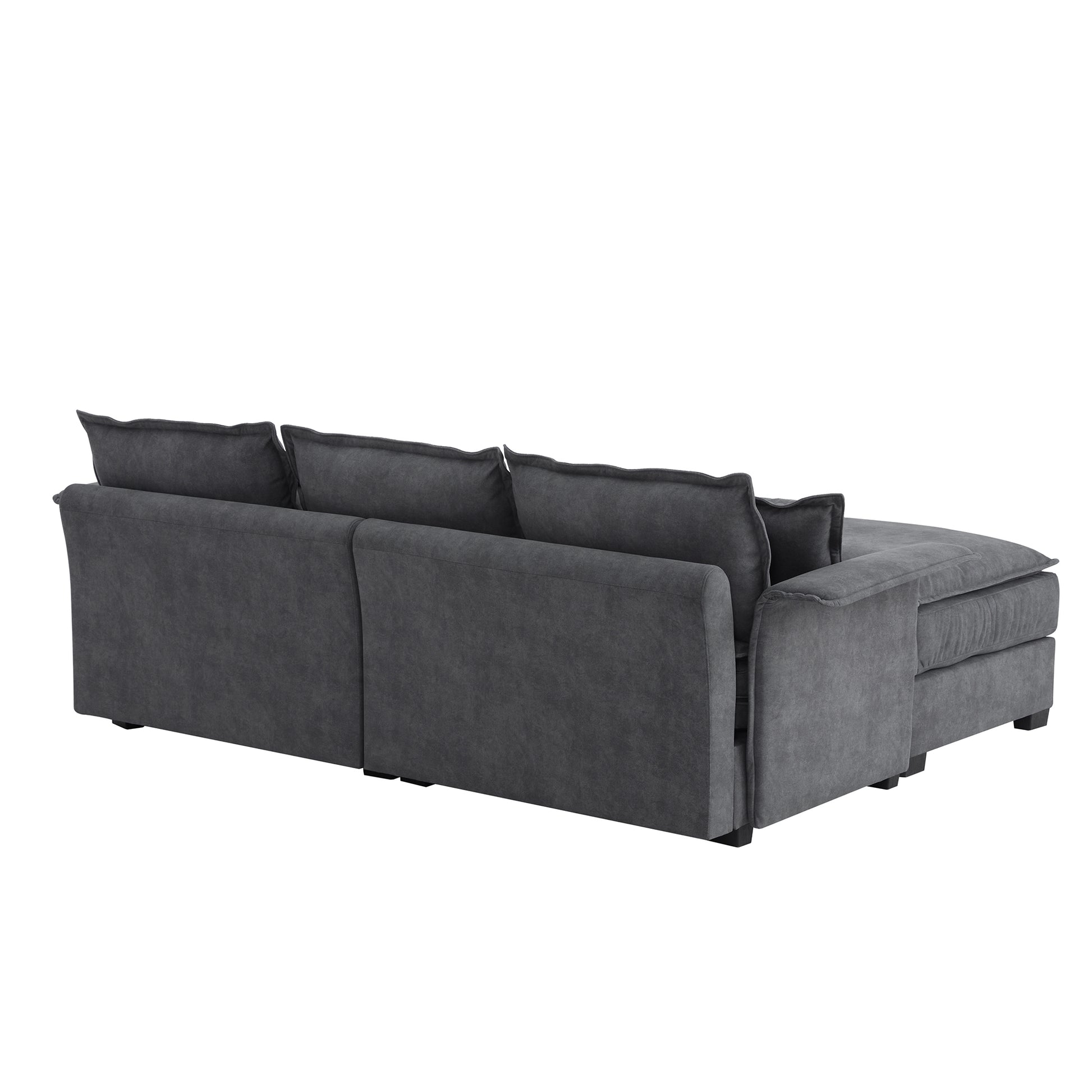 95*66"Oversized Luxury Sectional Sofa With Bentwood Armrests,4 Seat Upholstered Indoor Furniture With Double Cushions,L Shape Couch With Ottoman For Living Room,Apartment,3 Colors Dark Grey Fabric 4 Seat