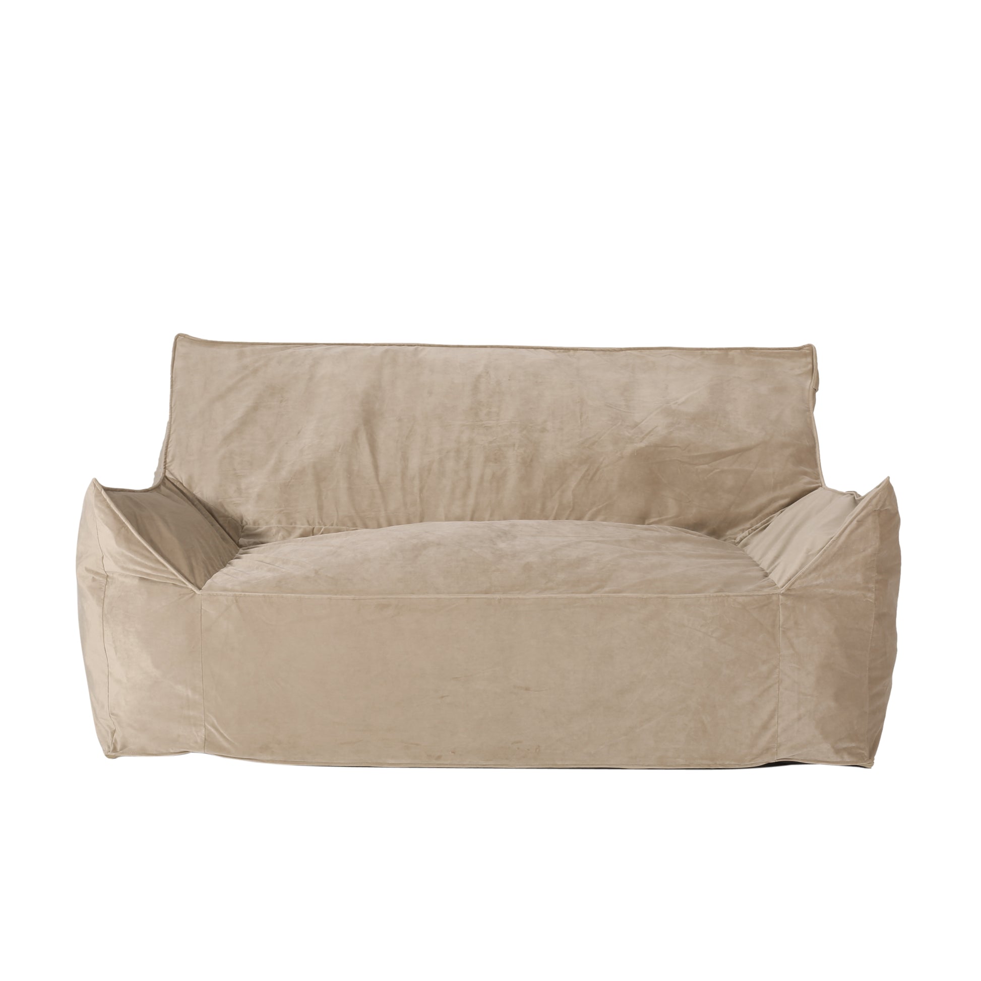 Fila Velveteen 2 Seater Oversized Bean Bag Chair With Armrests, Taupe Taupe Velvet