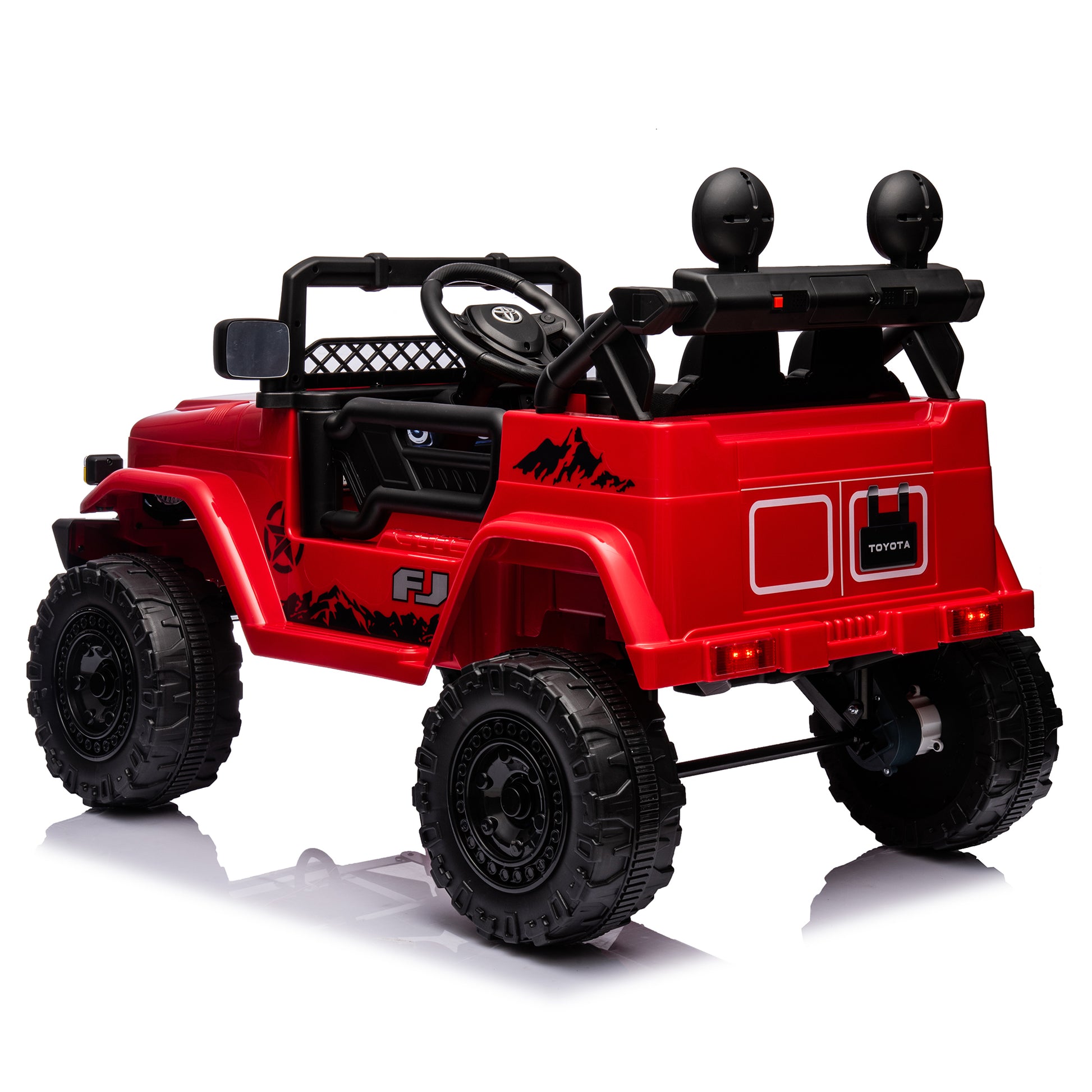 Licensed Toyota Fj Cruiser,12V Kids Ride On Car 2.4G W Parents Remote Control,Electric Car For Kids,Three Speed Adjustable,Power Display, Usb,Mp3 ,Bluetooth,Led Light,Three Point Safety Belt Red Plastic