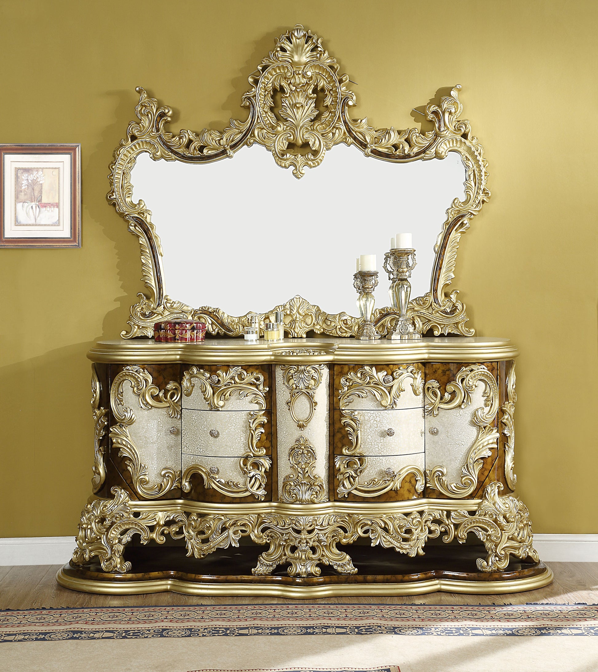 Desiderius Dresser, Antique Gold & Hand Paint Brown Gold Wood