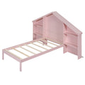 Wood Twin Size Platform Bed With House Shaped Storage Headboard And Built In Led, Pink Box Spring Not Required Twin Pink Bedroom Bed Frame Solid Wood Mdf