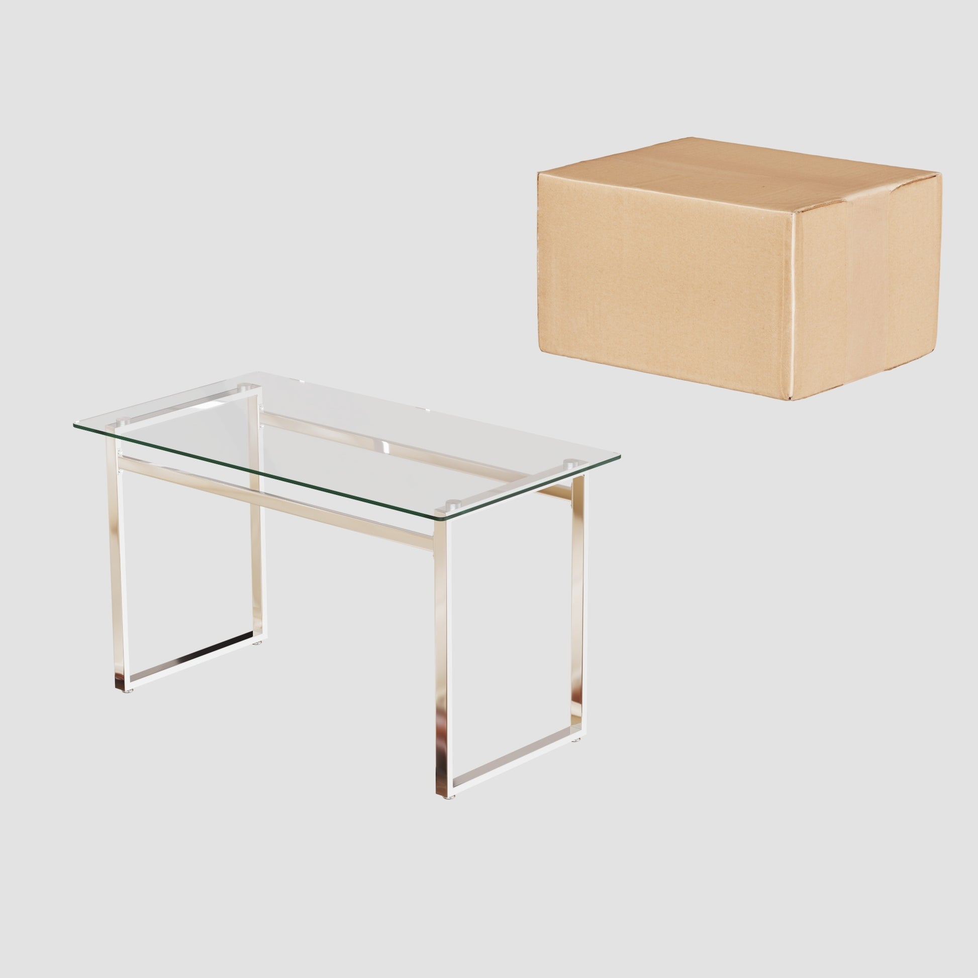Modern Minimalist Rectangular Glass Dining Table For 4 6 With 0.31" Tempered Glass Tabletop And Silver Chrome Metal Legs, Writing Table Desk, For Kitchen Dining Living Room, 51" W X 27"D X 30" H Transparent Glass