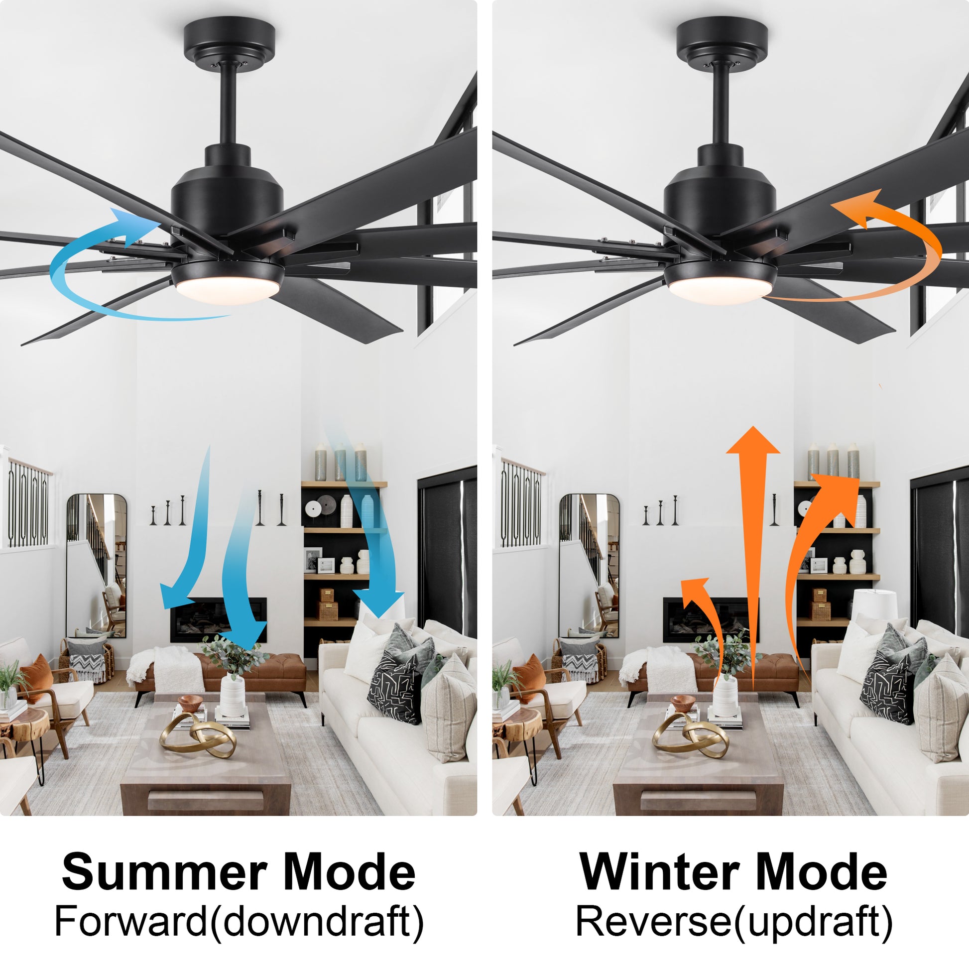 72'' Indoor Smart Black Ceiling Fan With Led Light And App Remote Control Black American Design,Modern Abs Steel Q235 Abs Steel Q235