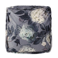 Hazel Large Square Pouf, Flower Print On Gray Gray Flower Velvet