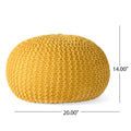 Bordeaux Knitted Cotton Round Pouf, Yellow Yellow Cotton