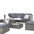 Patio Furniture, Outdoor Furniture, Seasonal Pe Wicker Furniture,5 Set Wicker Furniture With Plywood Coffee Table,With Lift Top Coffee Table,With Lounger Sofa Dark Gray Pe Rattan Iron Waterproof Fabric