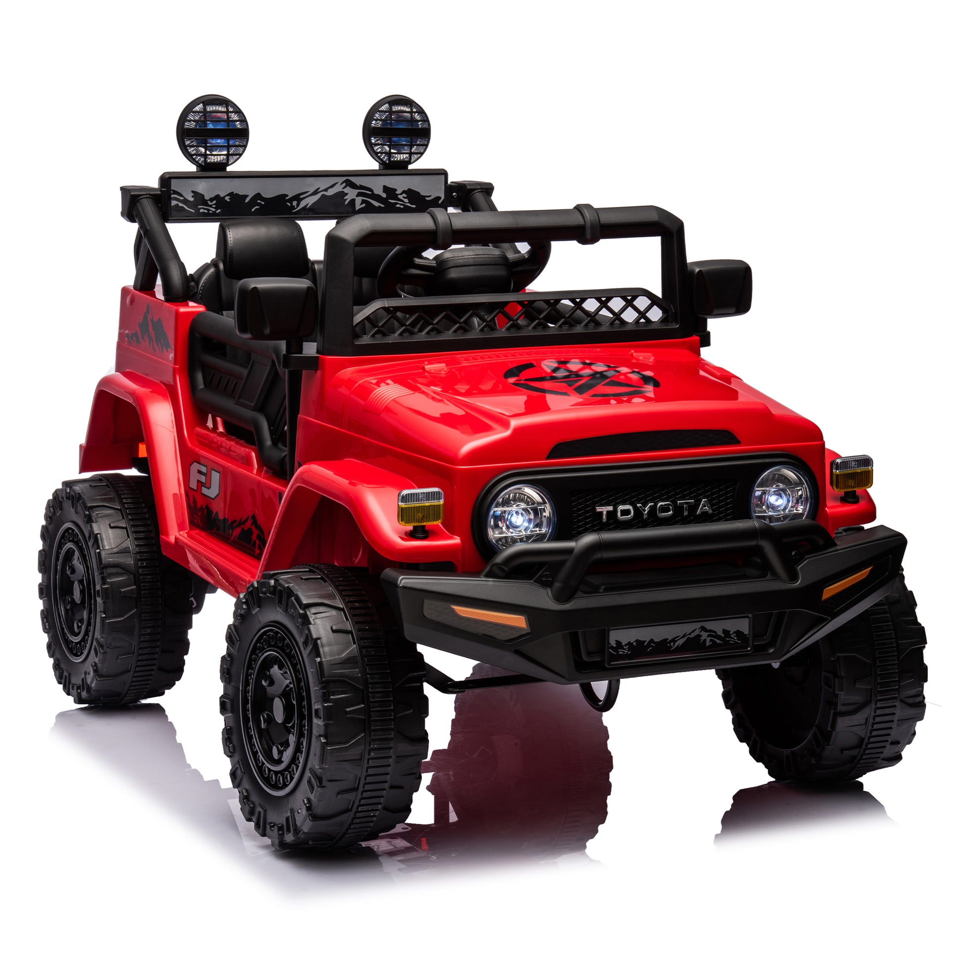 Licensed Toyota Fj Cruiser,12V Kids Ride On Car 2.4G W Parents Remote Control,Electric Car For Kids,Three Speed Adjustable,Power Display, Usb,Mp3 ,Bluetooth,Led Light,Three Point Safety Belt Red Plastic