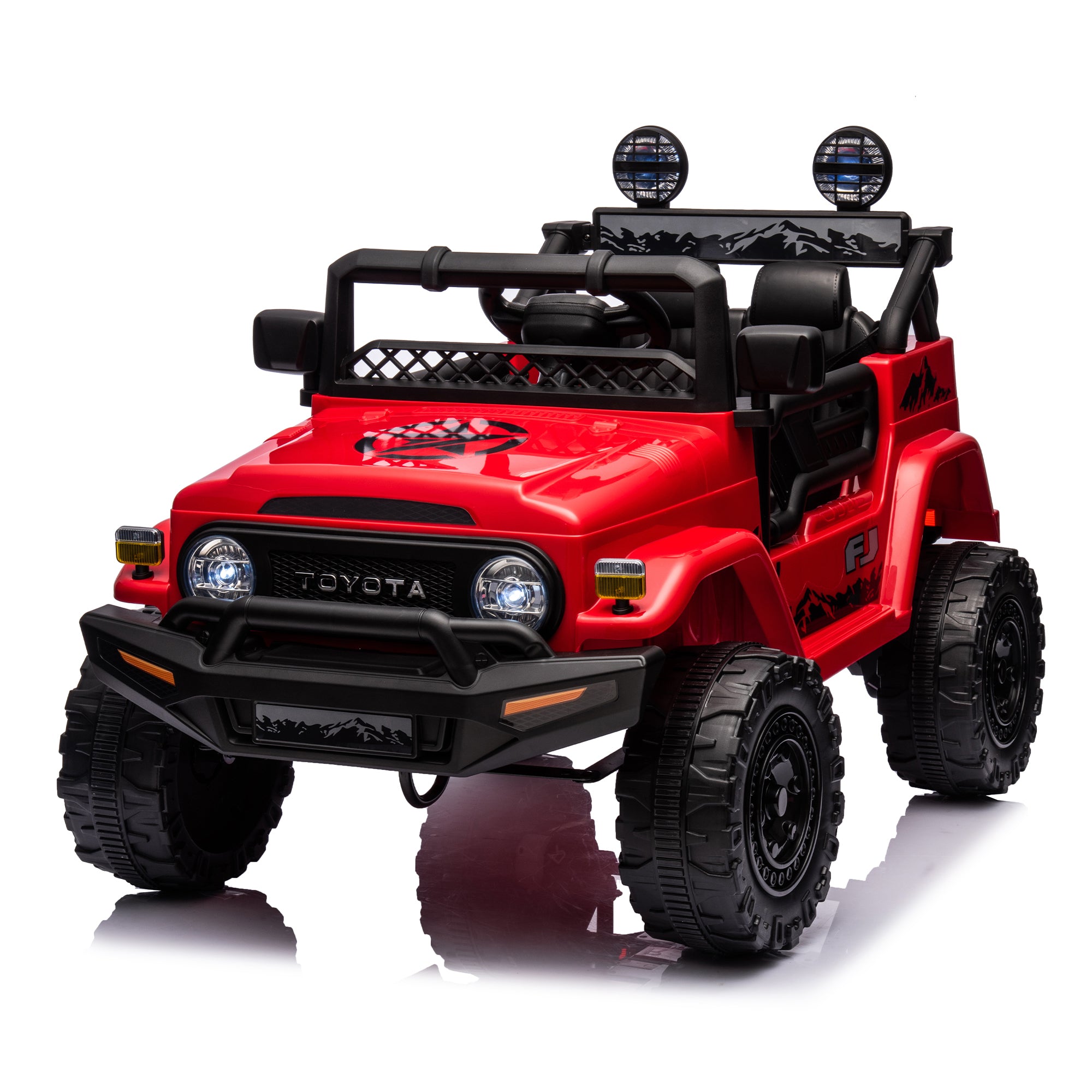 Licensed Toyota Fj Cruiser,12V Kids Ride On Car 2.4G W Parents Remote Control,Electric Car For Kids,Three Speed Adjustable,Power Display, Usb,Mp3 ,Bluetooth,Led Light,Three Point Safety Belt Red Plastic