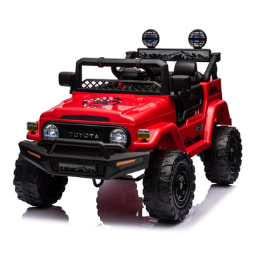 Licensed Toyota Fj Cruiser,12V Kids Ride On Car 2.4G W Parents Remote Control,Electric Car For Kids,Three Speed Adjustable,Power Display, Usb,Mp3 ,Bluetooth,Led Light,Three Point Safety Belt Red Plastic