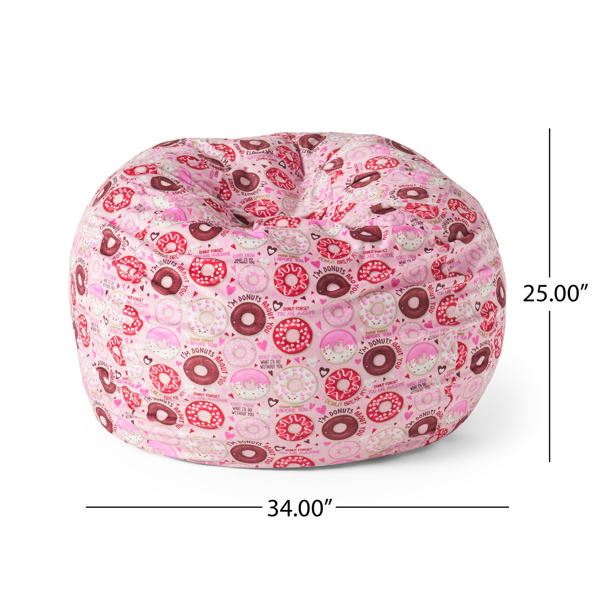 Puff Puff 3 Foot Rounded Bean Bag, Pink Donut Print Pink Fabric