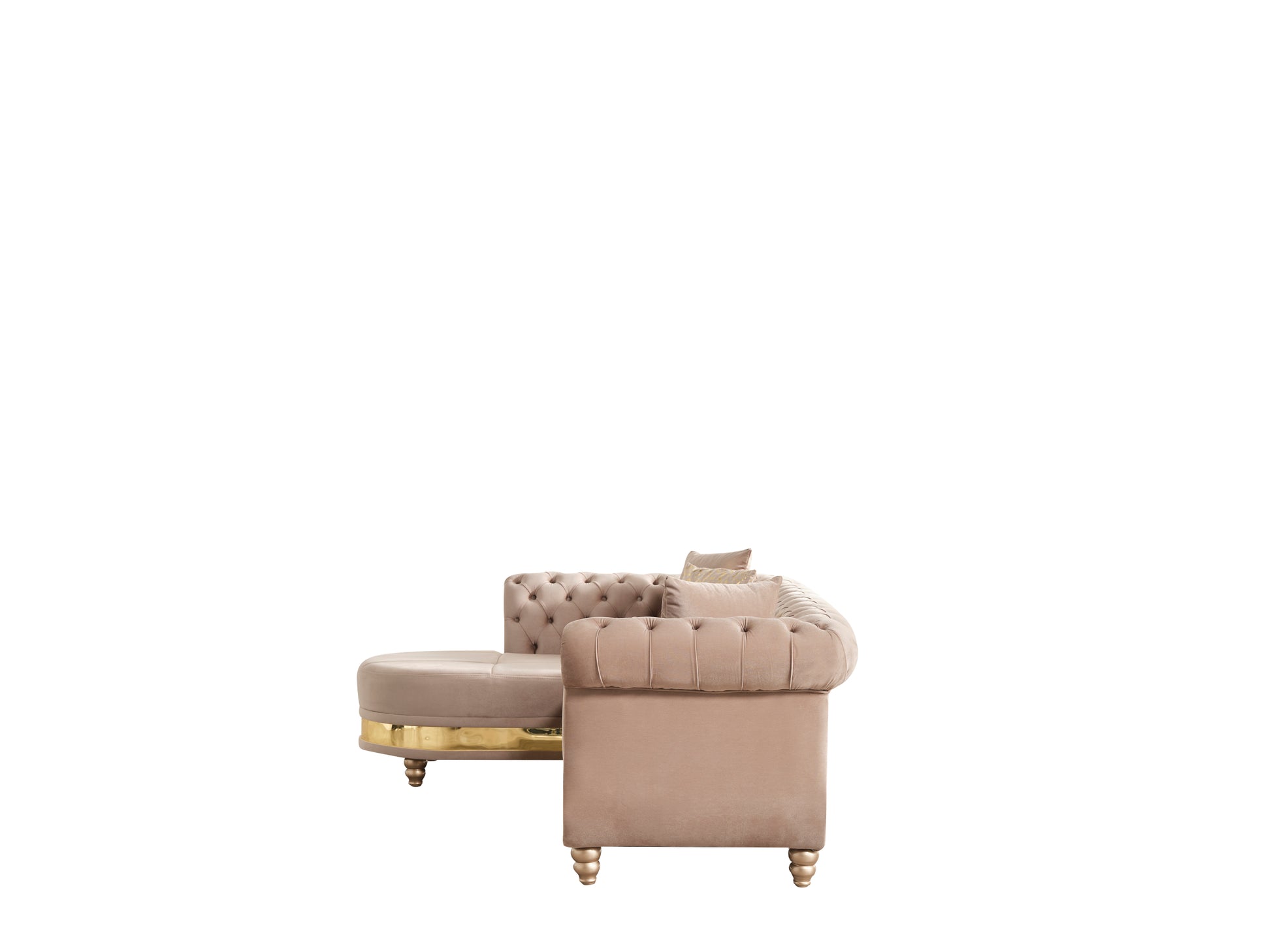 Julia Gold Detailed Tufted Upholstery Sectional Made With Wood In Taupe Taupe Velvet Wood Primary Living Space Soft Cushion Back Contemporary,Modern L Shaped Acacia Rolled Arms Solid Wood Mdf Velvet 4 Seat