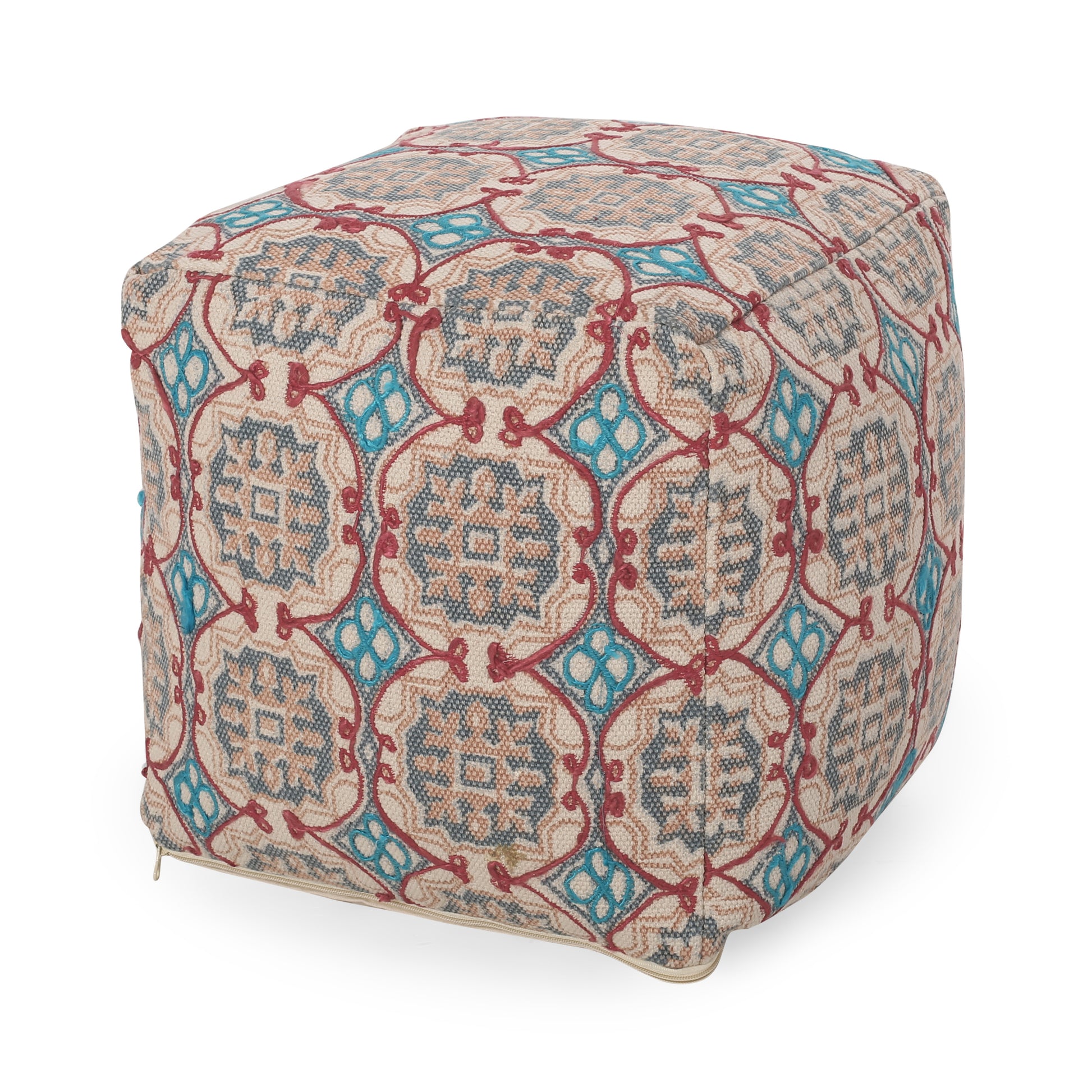 Amelia Handcrafted Fabric Pouf, Multicolored Multi Fabric