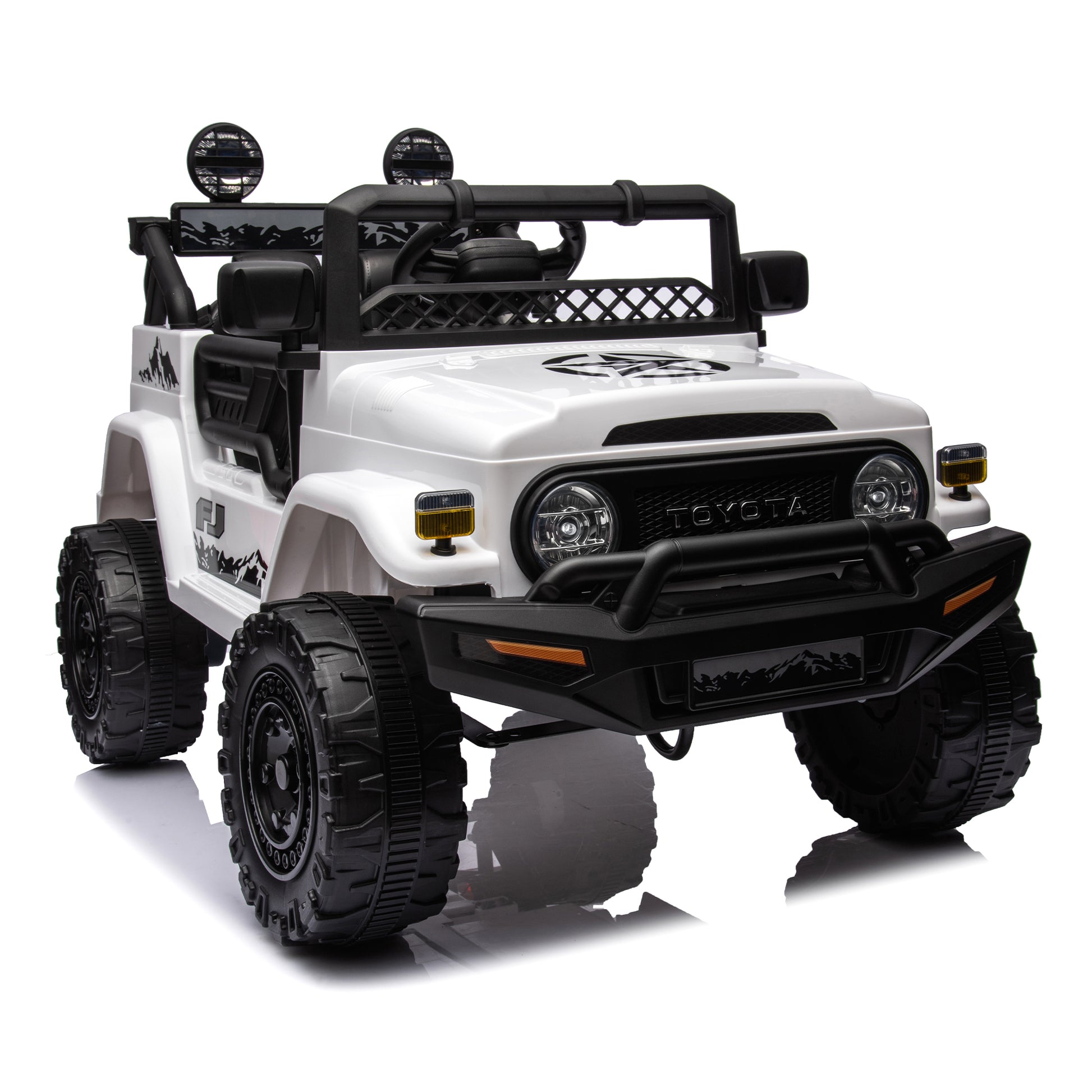 Licensed Toyota Fj Cruiser,12V Kids Ride On Car 2.4G W Parents Remote Control,Electric Car For Kids,Three Speed Adjustable,Power Display, Usb,Mp3 ,Bluetooth,Led Light,Three Point Safety Belt White Plastic