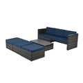 Patio Furniture, Outdoor Furniture, Seasonal Pe Wicker Furniture,5 Set Wicker Furniture With Plywood Coffee Table,With Lift Top Coffee Table,With Lounger Sofa Dark Gray Pe Rattan Iron Waterproof Fabric