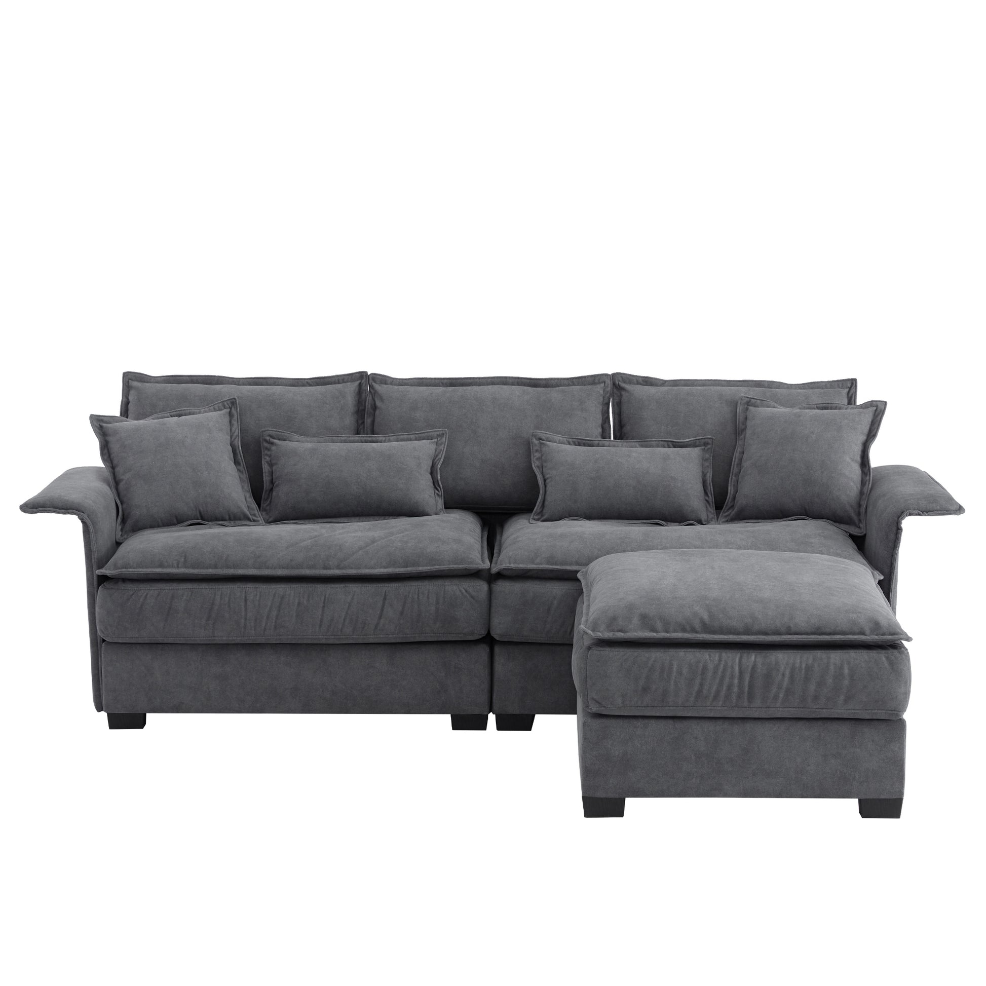 95*66"Oversized Luxury Sectional Sofa With Bentwood Armrests,4 Seat Upholstered Indoor Furniture With Double Cushions,L Shape Couch With Ottoman For Living Room,Apartment,3 Colors Dark Grey Fabric 4 Seat