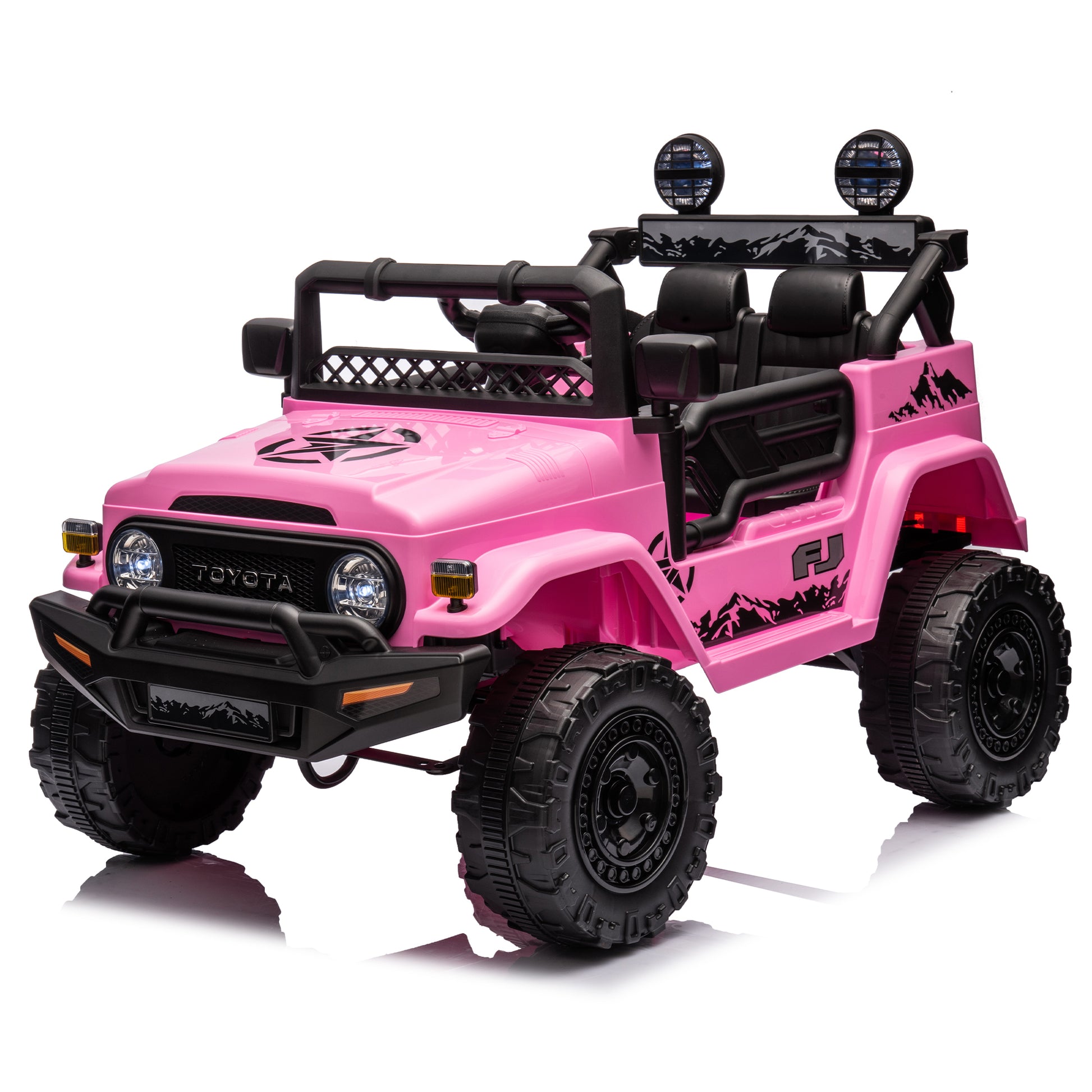 Licensed Toyota Fj Cruiser,12V Kids Ride On Car 2.4G W Parents Remote Control,Electric Car For Kids,Three Speed Adjustable,Power Display, Usb,Mp3 ,Bluetooth,Led Light,Three Point Safety Belt Pink Plastic