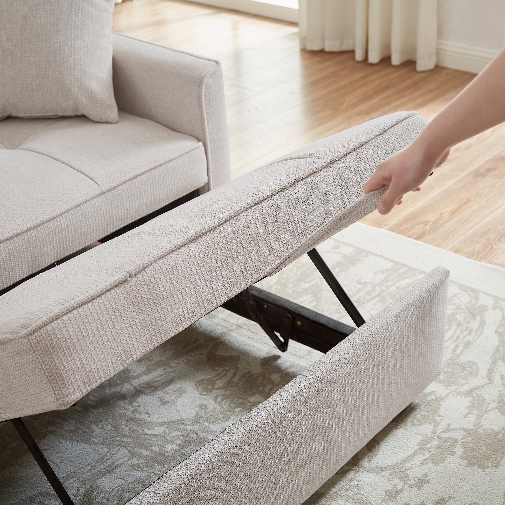 83.47 Inch Large Size Ivory Fabric 3 In 1 Convertible Sleeper Sofa Bed, For Living Room, Bedroom, Apartment, Office Ivory Fabric