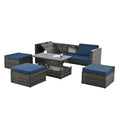 Patio Furniture, Outdoor Furniture, Seasonal Pe Wicker Furniture,5 Set Wicker Furniture With Plywood Coffee Table,With Lift Top Coffee Table,With Lounger Sofa Dark Gray Pe Rattan Iron Waterproof Fabric