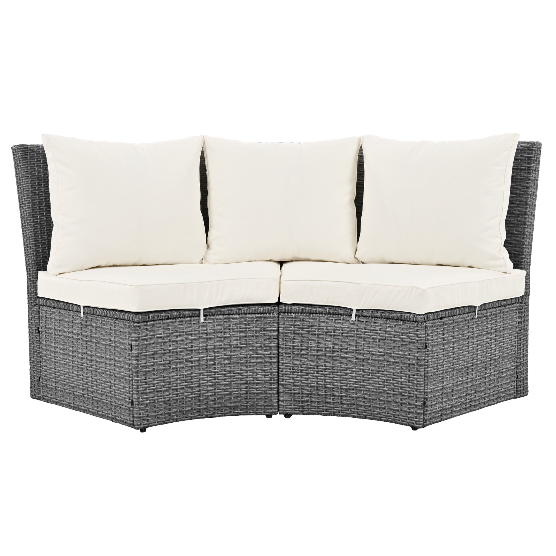 Patio 5 Piece Round Rattan Sectional Sofa Set All Weather Pe Wicker Sunbed Daybed With Round Liftable Table And Washable Cushions For Outdoor Backyard Poolside, Beige Yes Deep Seating Beige Water Resistant Frame Water Resistant Cushion Garden & Outdoor