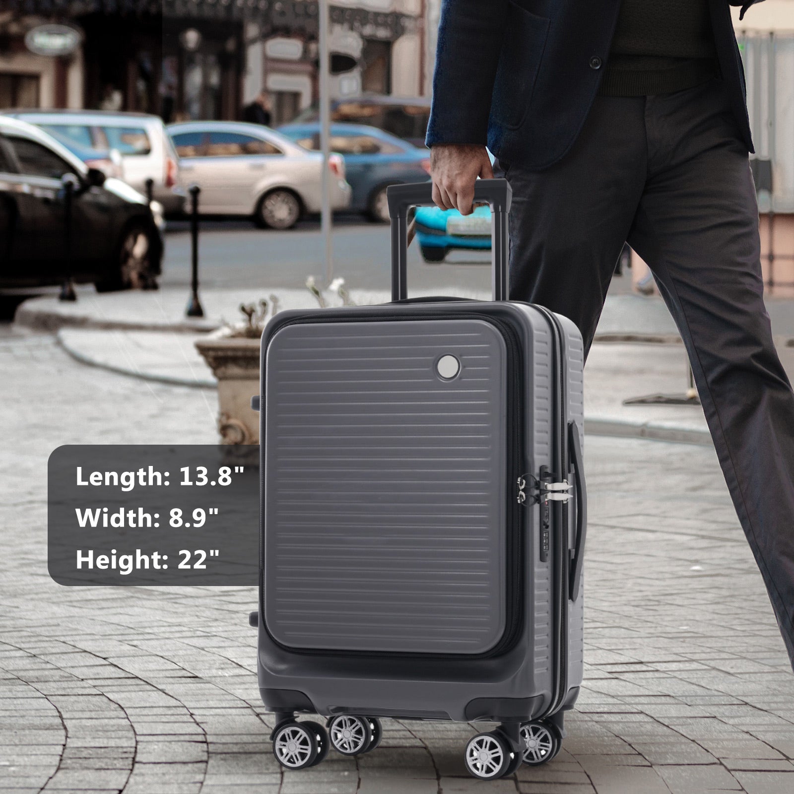 Carry On Luggage 20 Inch Front Open Luggage Lightweight Suitcase With Front Pocket And Usb Port, 1 Portable Carrying Case Gray Abs