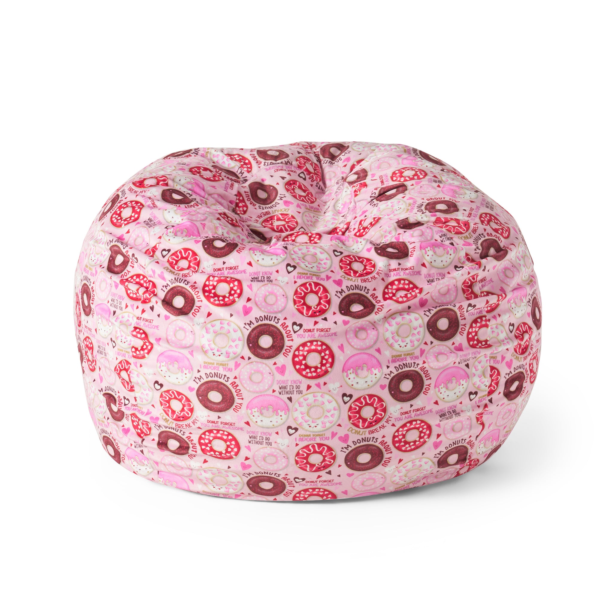 Puff Puff 3 Foot Rounded Bean Bag, Pink Donut Print Pink Fabric