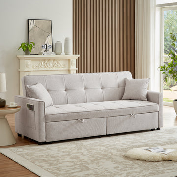 83.47 Inch Large Size Ivory Fabric 3 In 1 Convertible Sleeper Sofa Bed, For Living Room, Bedroom, Apartment, Office Ivory Fabric