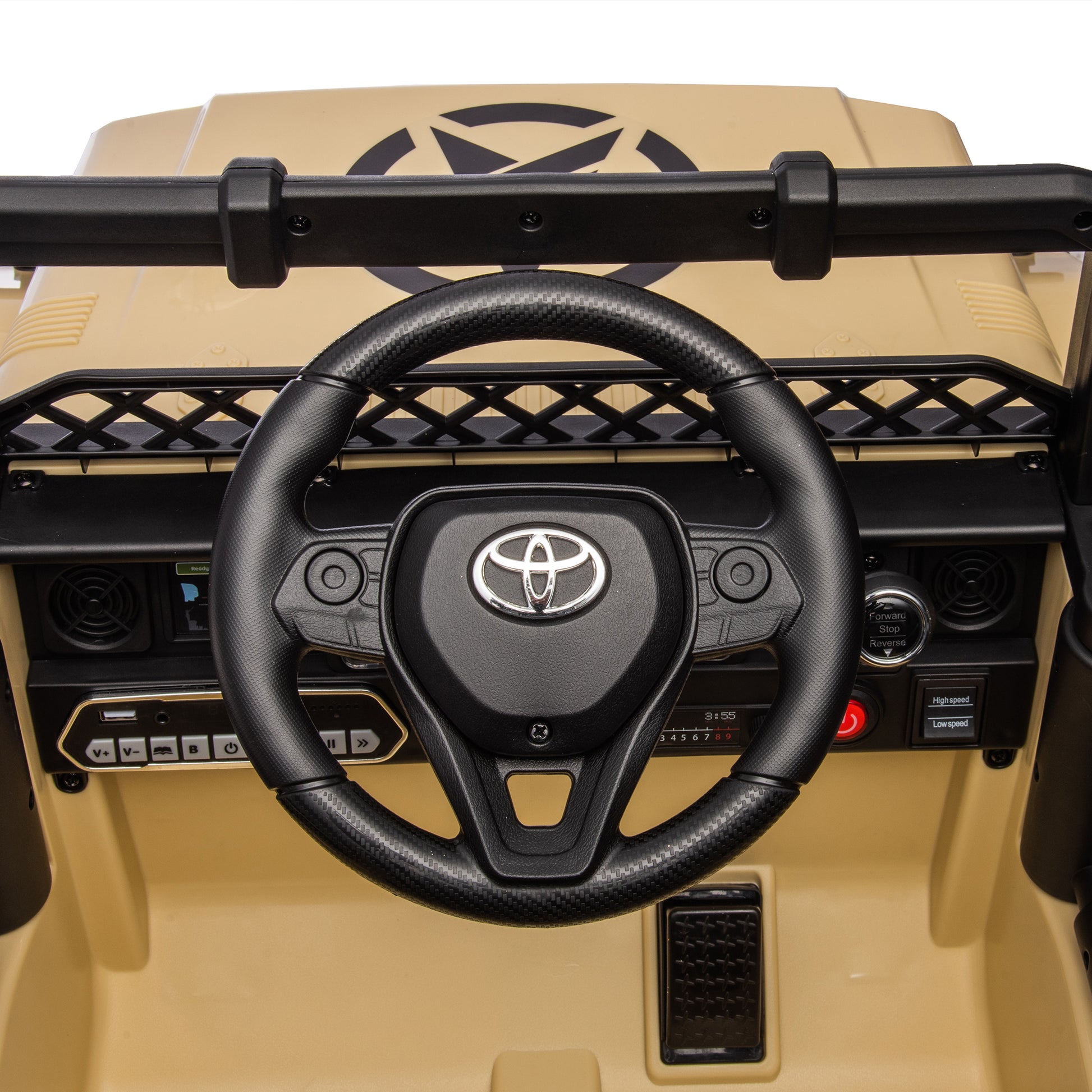 Licensed Toyota Fj Cruiser,12V Kids Ride On Car 2.4G W Parents Remote Control,Electric Car For Kids,Three Speed Adjustable,Power Display, Usb,Mp3 ,Bluetooth,Led Light,Three Point Safety Belt Beige Plastic