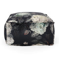 Hazel Large Square Pouf, Flower Print On Black Black Flower Velvet