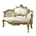 Desiderius Bench, Beige Fabric, Antique Gold & Hand Paint Brown Beige Gold Wood