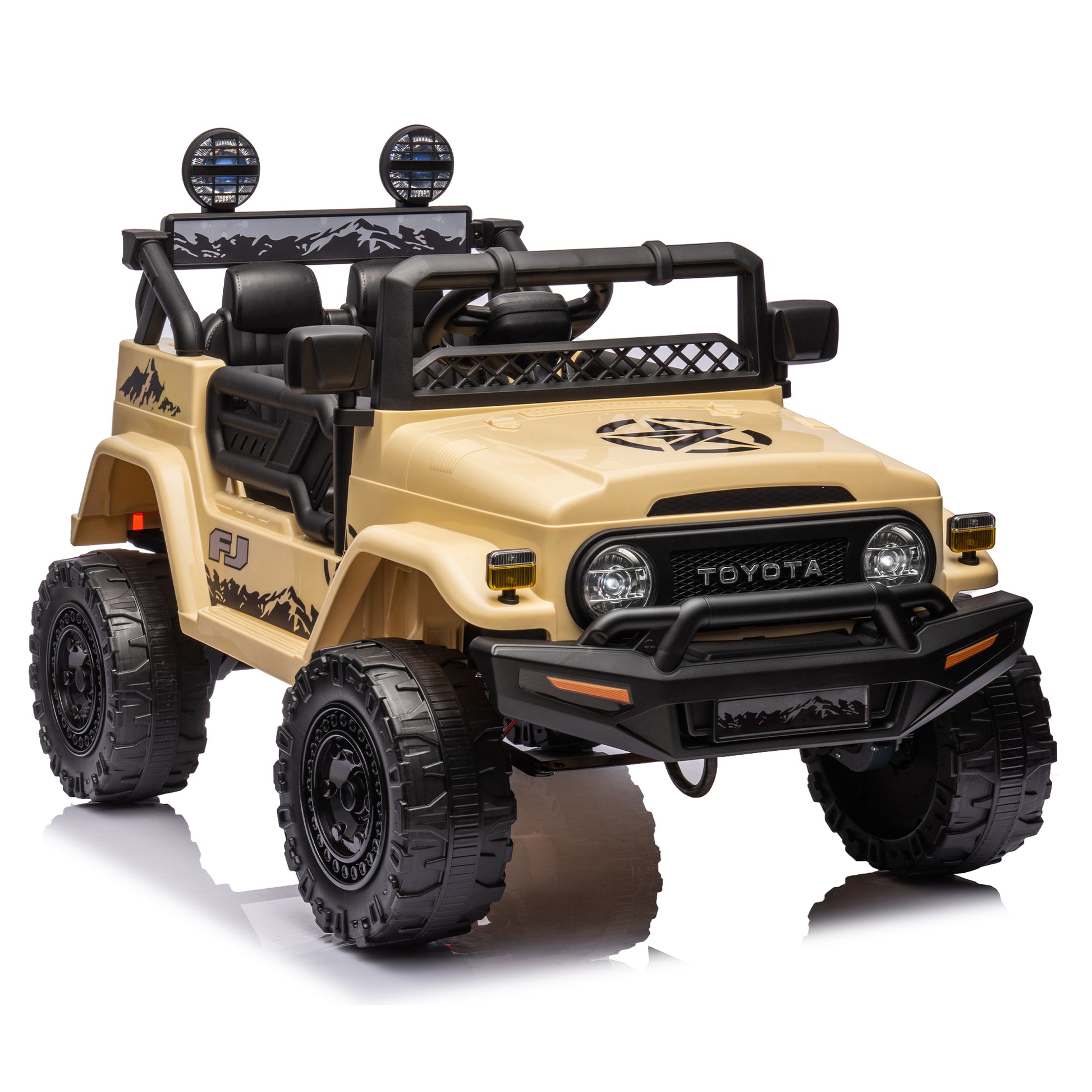 Licensed Toyota Fj Cruiser,12V Kids Ride On Car 2.4G W Parents Remote Control,Electric Car For Kids,Three Speed Adjustable,Power Display, Usb,Mp3 ,Bluetooth,Led Light,Three Point Safety Belt Beige Plastic