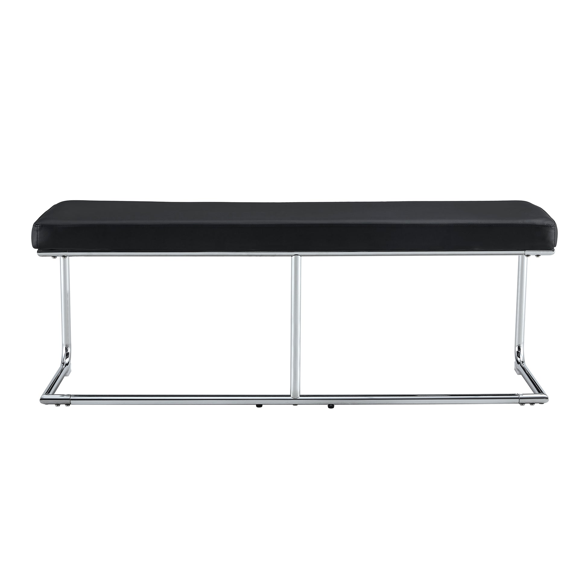 Black Shoe Changing Bench Silver Metal Legs, Sofa Bench Dining Chair, Suitable For Bedroom Fitting Room, Storage Room, Dining Room, And Living Room. St 005 Black Pu