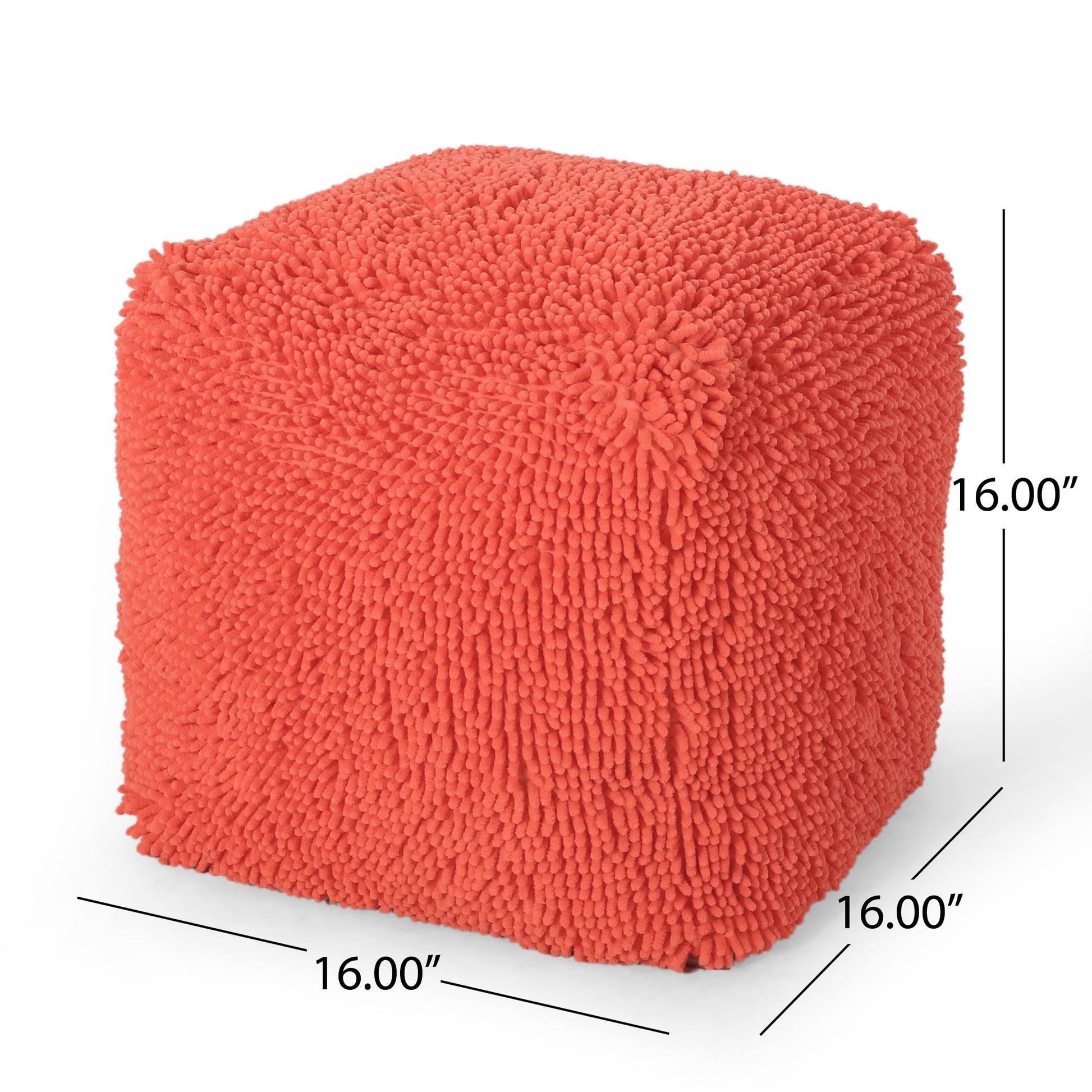 Sunny Square Pouf, Coral Coral Microfiber