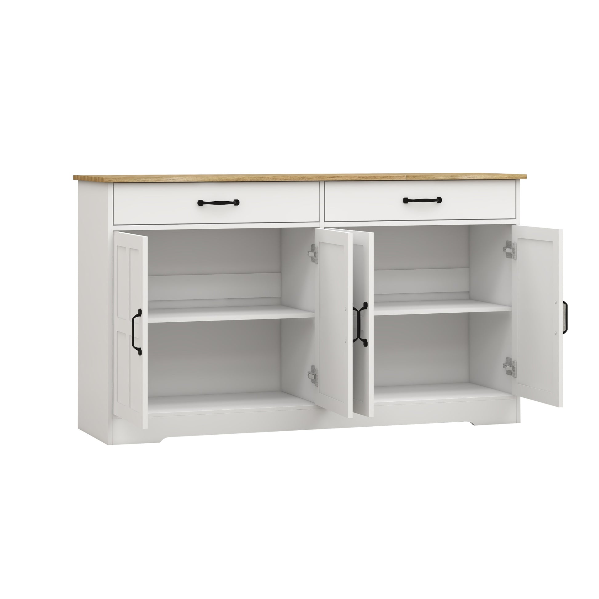 55.91" Large Farmhouse Buffet Cabinet Storage Sideboard With 2 Drawers And 4 Doors For Dining Living Room Kitchen Cupboard White White Mdf