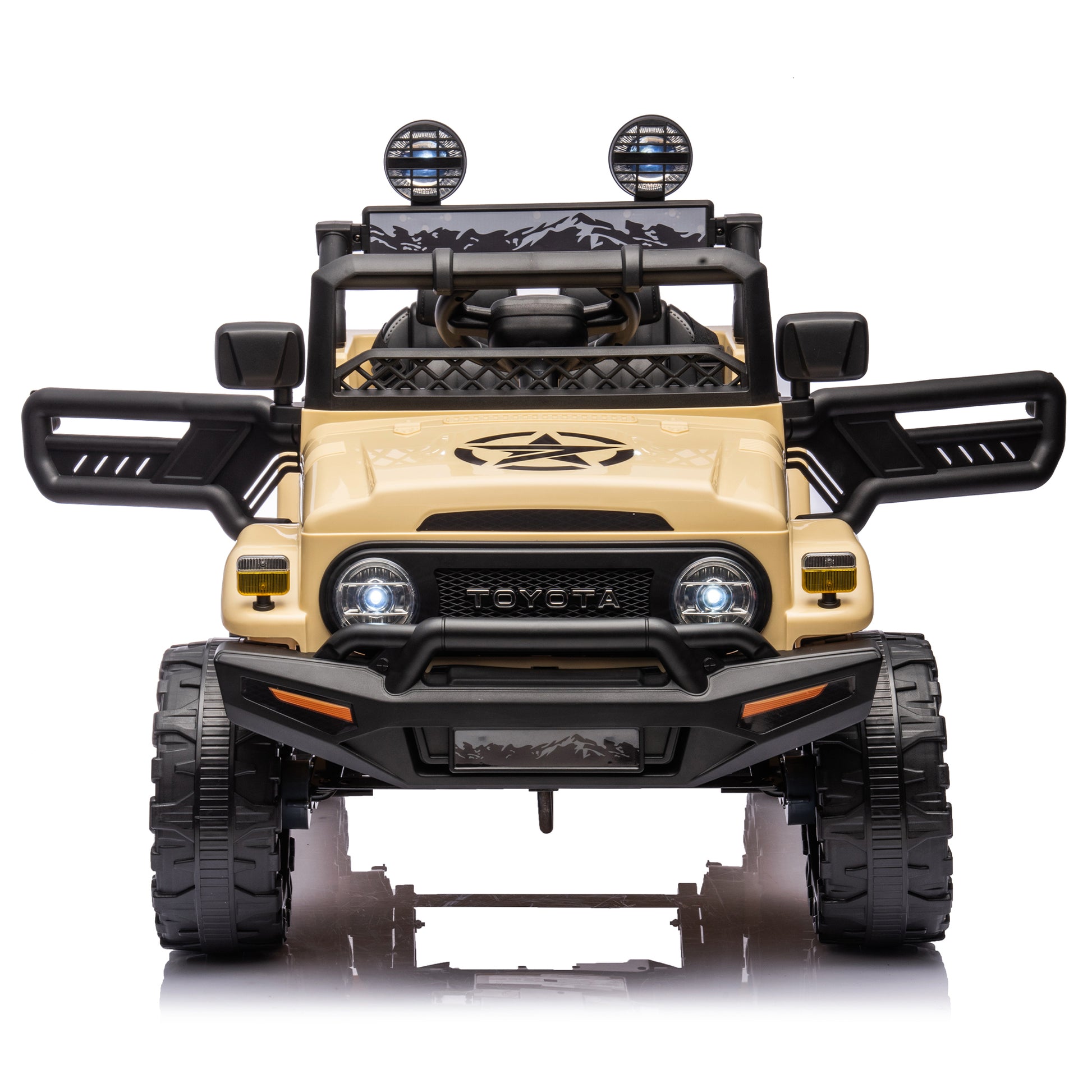 Licensed Toyota Fj Cruiser,12V Kids Ride On Car 2.4G W Parents Remote Control,Electric Car For Kids,Three Speed Adjustable,Power Display, Usb,Mp3 ,Bluetooth,Led Light,Three Point Safety Belt Beige Plastic