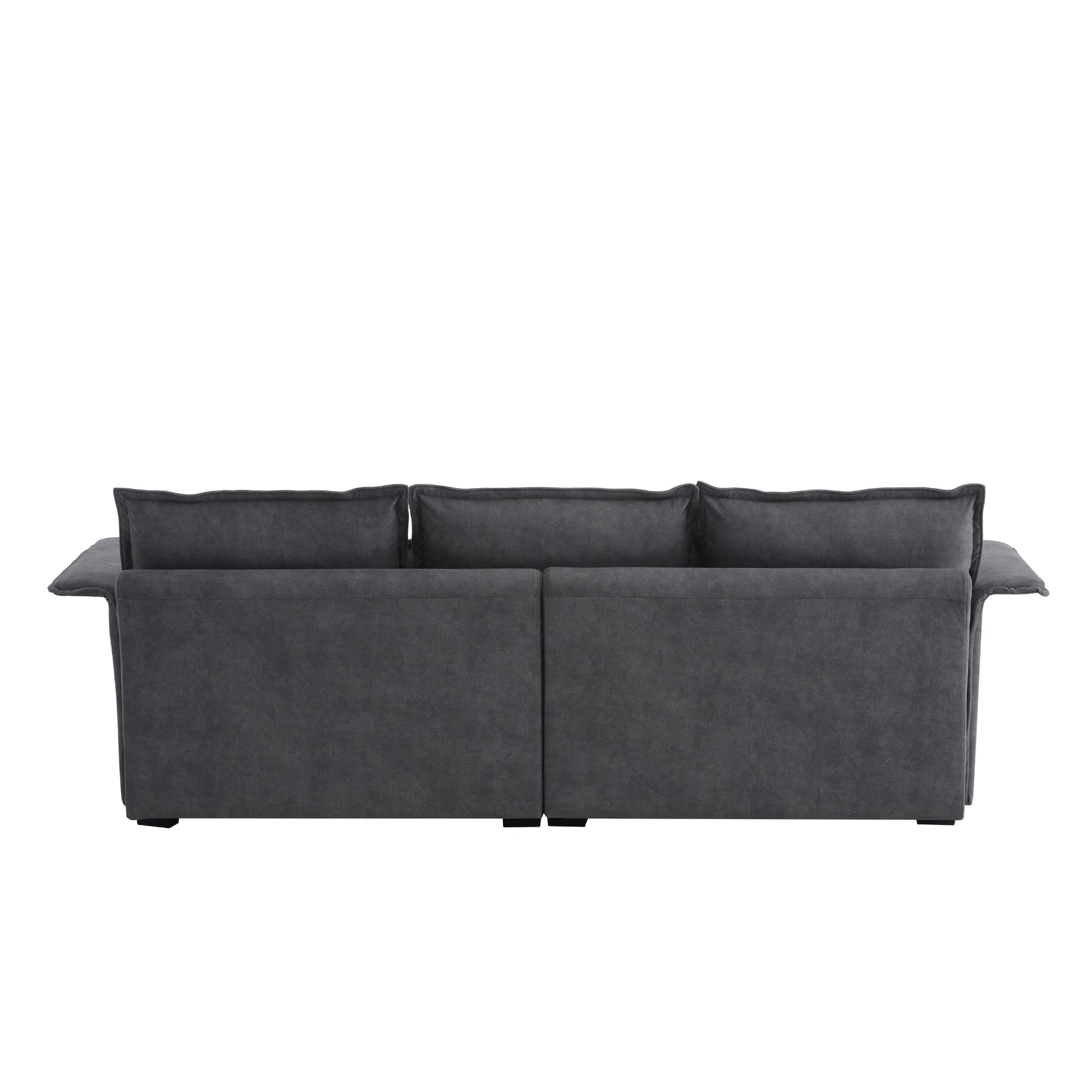 95*66"Oversized Luxury Sectional Sofa With Bentwood Armrests,4 Seat Upholstered Indoor Furniture With Double Cushions,L Shape Couch With Ottoman For Living Room,Apartment,3 Colors Dark Grey Fabric 4 Seat