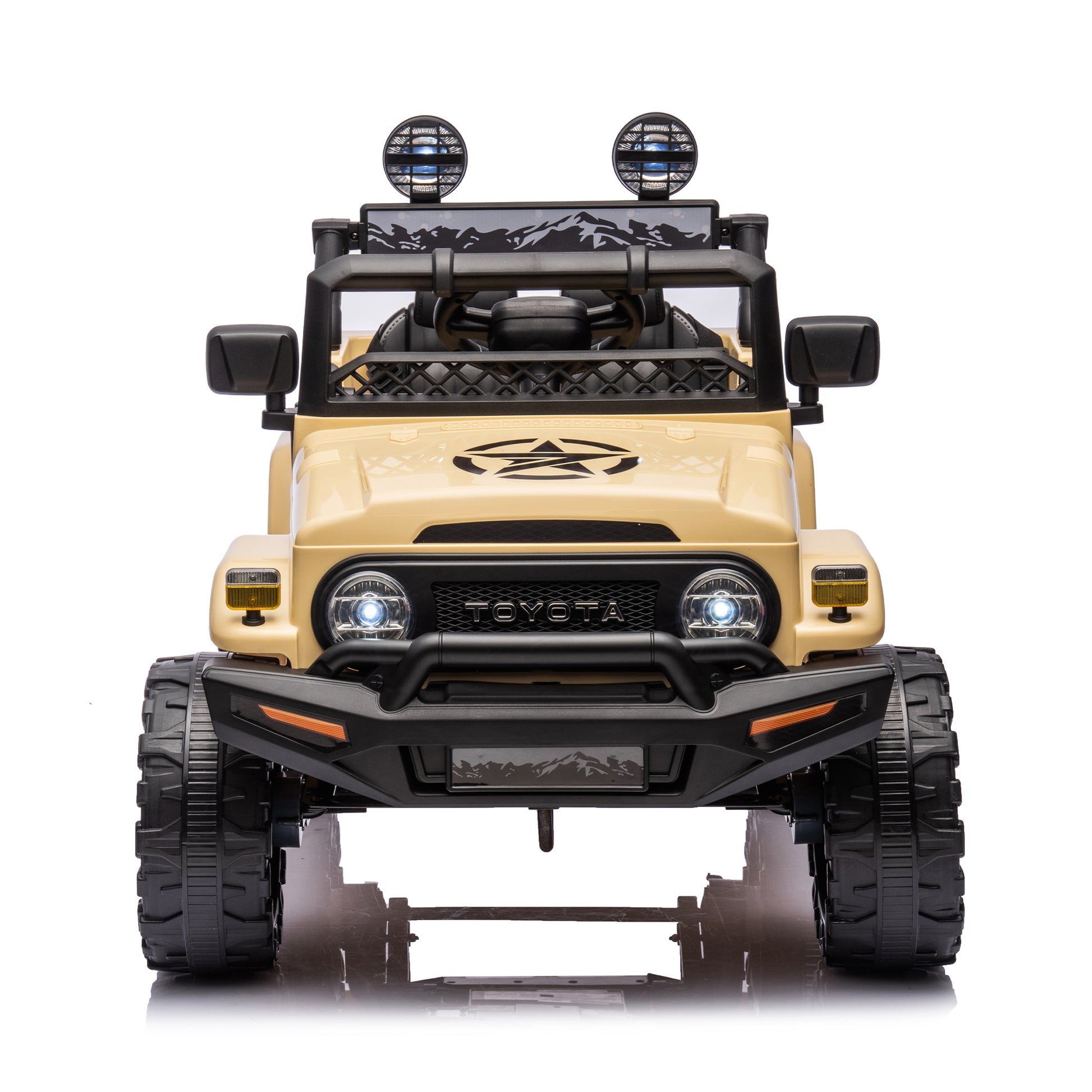 Licensed Toyota Fj Cruiser,12V Kids Ride On Car 2.4G W Parents Remote Control,Electric Car For Kids,Three Speed Adjustable,Power Display, Usb,Mp3 ,Bluetooth,Led Light,Three Point Safety Belt Beige Plastic