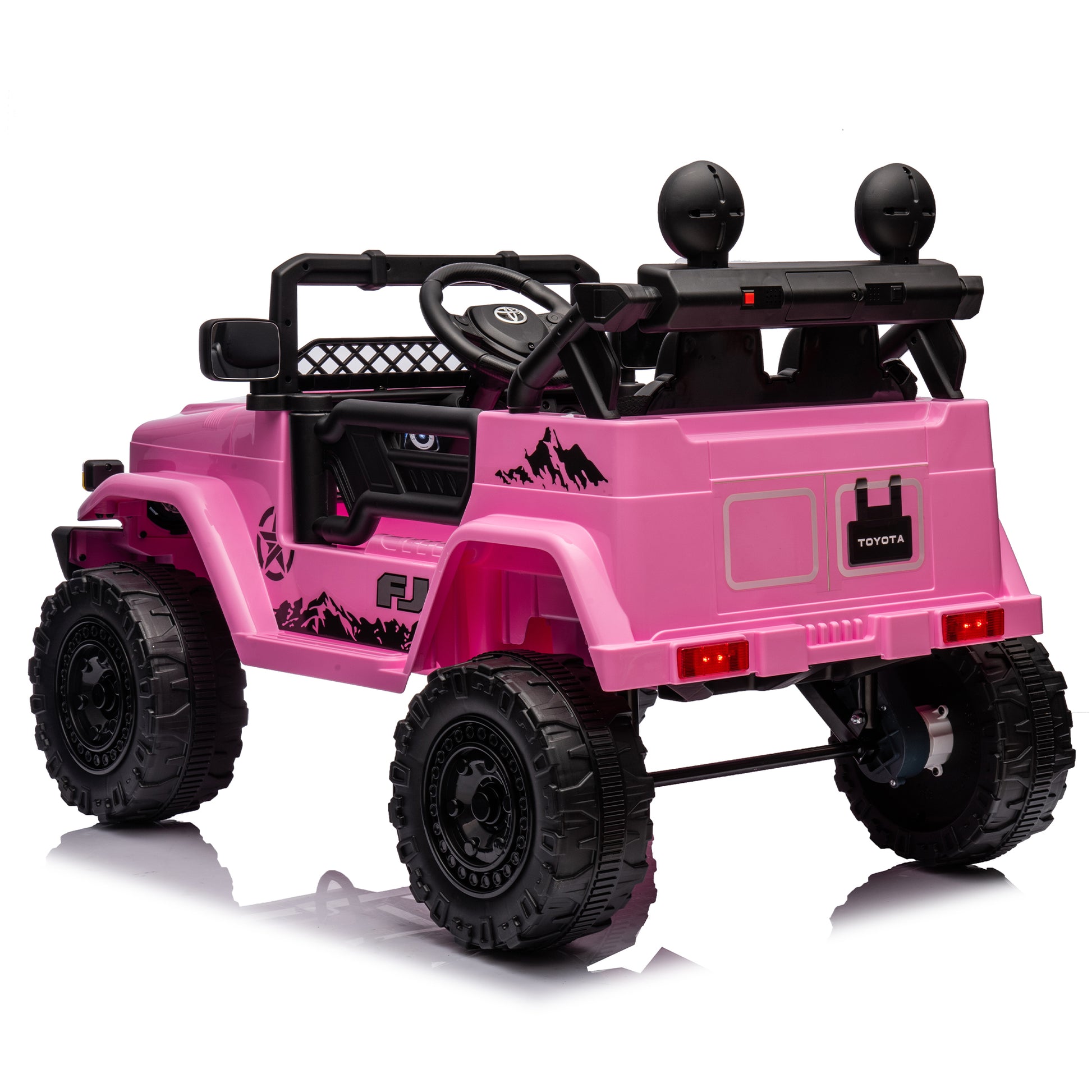 Licensed Toyota Fj Cruiser,12V Kids Ride On Car 2.4G W Parents Remote Control,Electric Car For Kids,Three Speed Adjustable,Power Display, Usb,Mp3 ,Bluetooth,Led Light,Three Point Safety Belt Pink Plastic