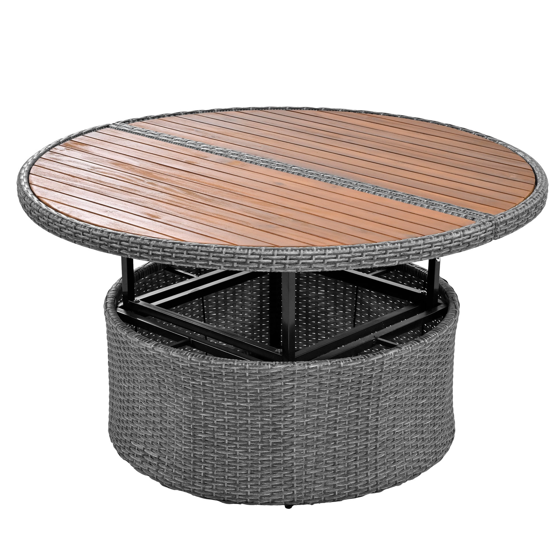 Patio 5 Piece Round Rattan Sectional Sofa Set All Weather Pe Wicker Sunbed Daybed With Round Liftable Table And Washable Cushions For Outdoor Backyard Poolside, Beige Yes Deep Seating Beige Water Resistant Frame Water Resistant Cushion Garden & Outdoor