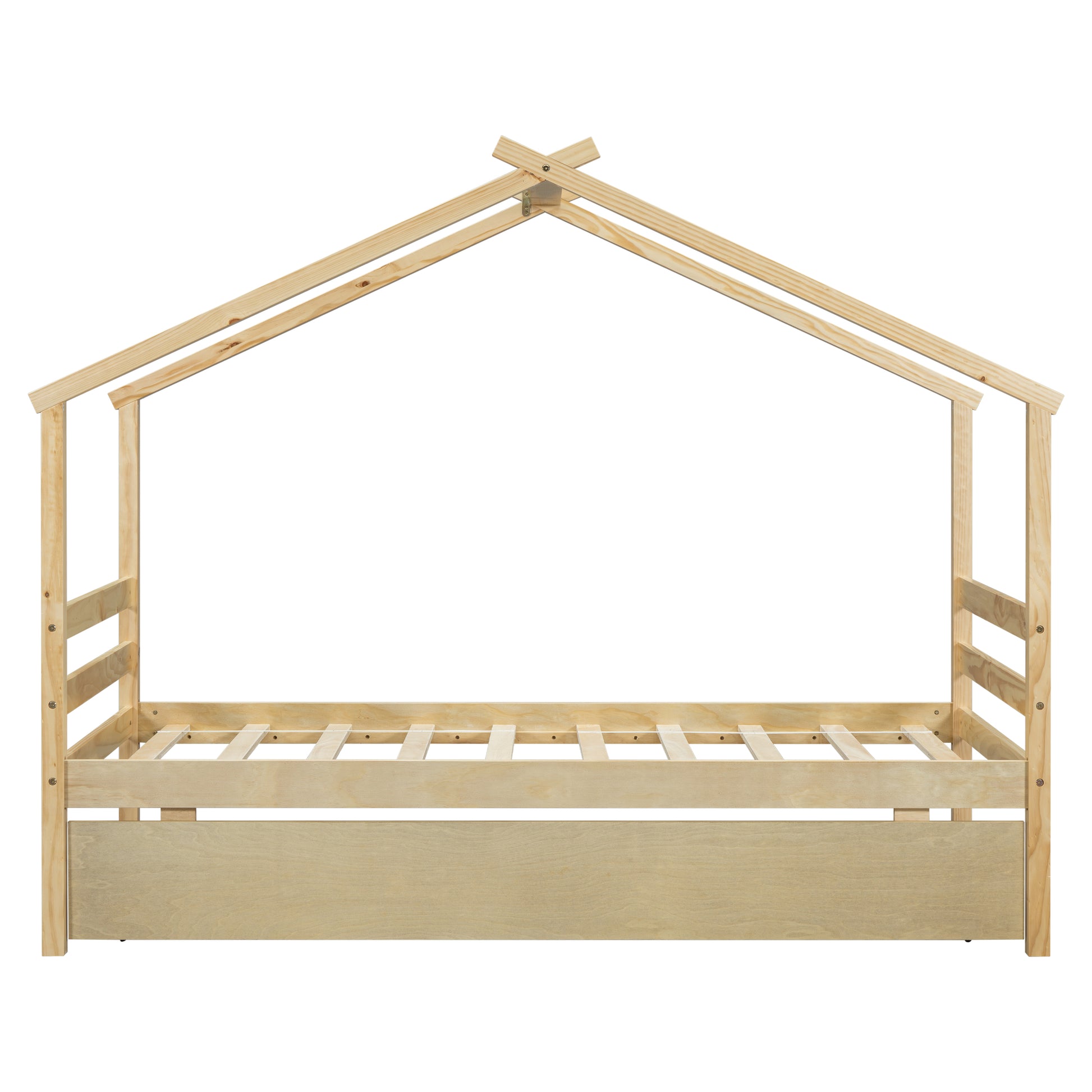 Twin Size House Shaped Bed With Trundle,Natural Twin Natural Wood Bedroom American Design Pine Bed Frame Pine