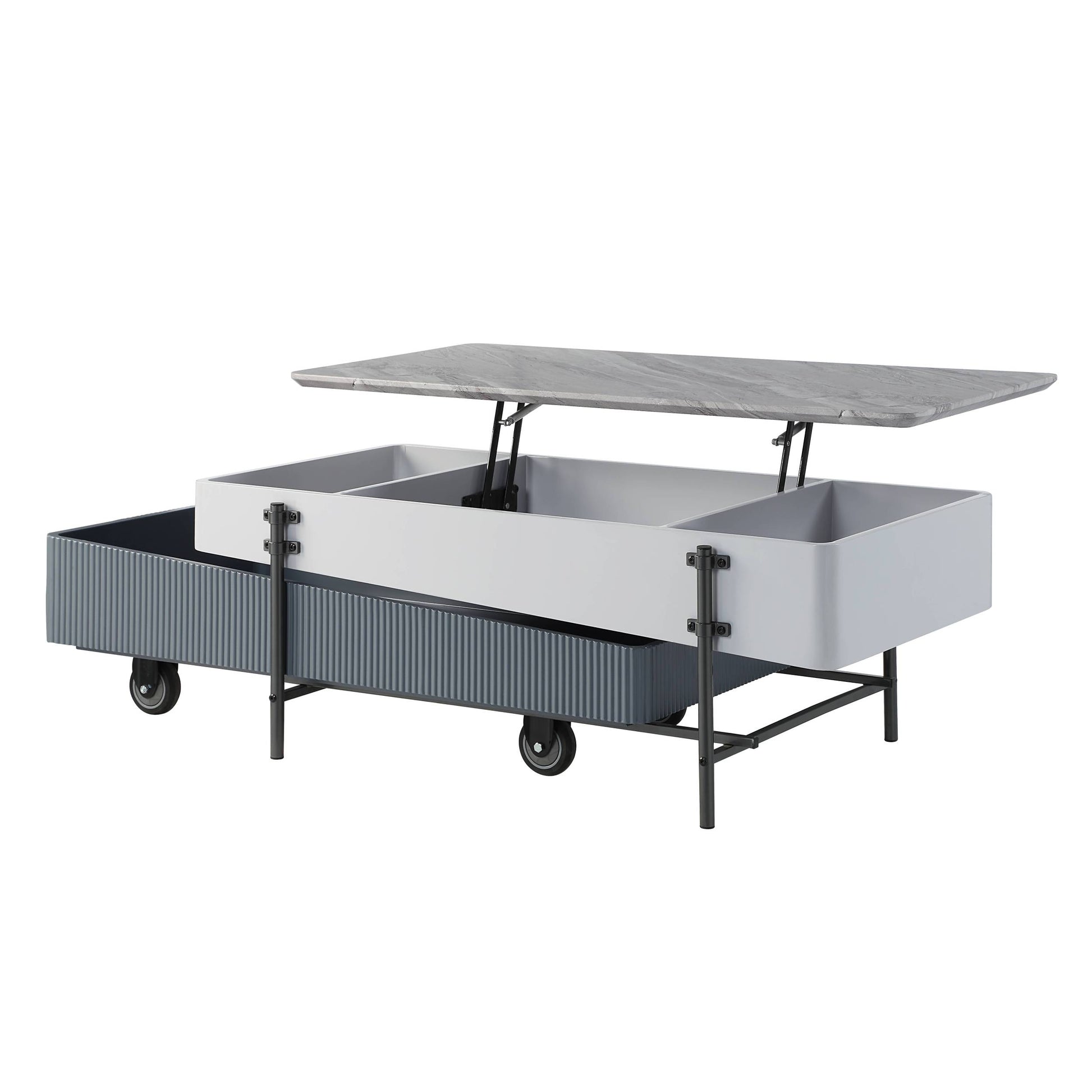Wilkins Coffee Table W Lift Top, White & Gray High Gloss Finish White Gray Wood Metal